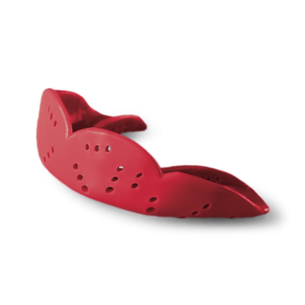 Large size sports mouthguard with a slim low-profile design and multiple ventilation holes for airflow, comfort, and protection during athletic activities.