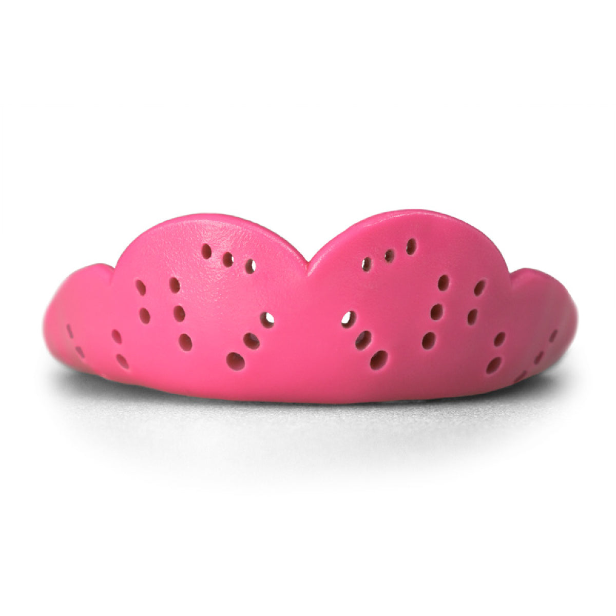 Heavy-duty sports mouthguard with contoured shape and multiple ventilation holes for enhanced protection and airflow during athletic activities.