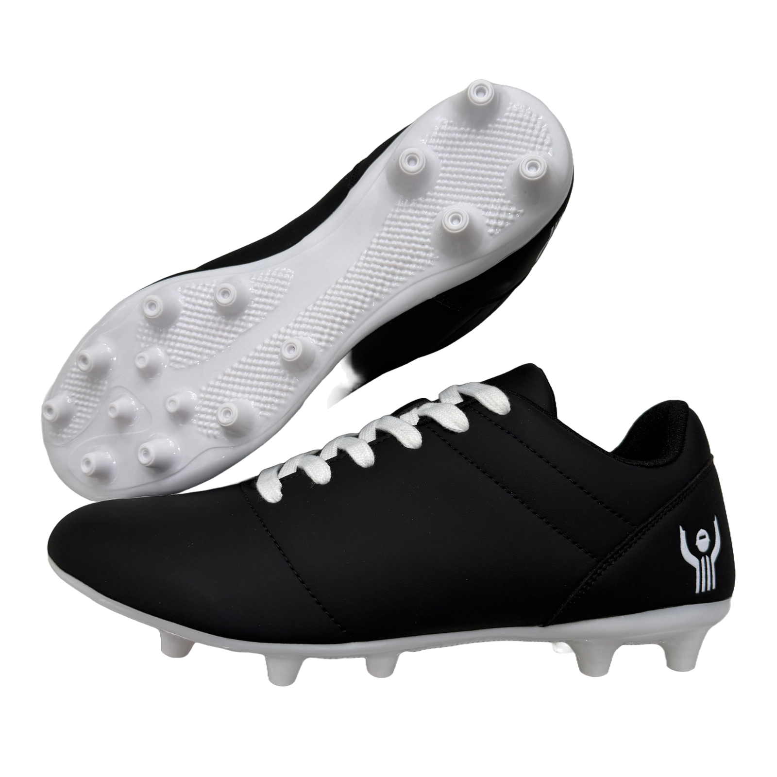 Great Call Athletics Courage Soccer Shoe in Black - pair angled view with cleat plate
