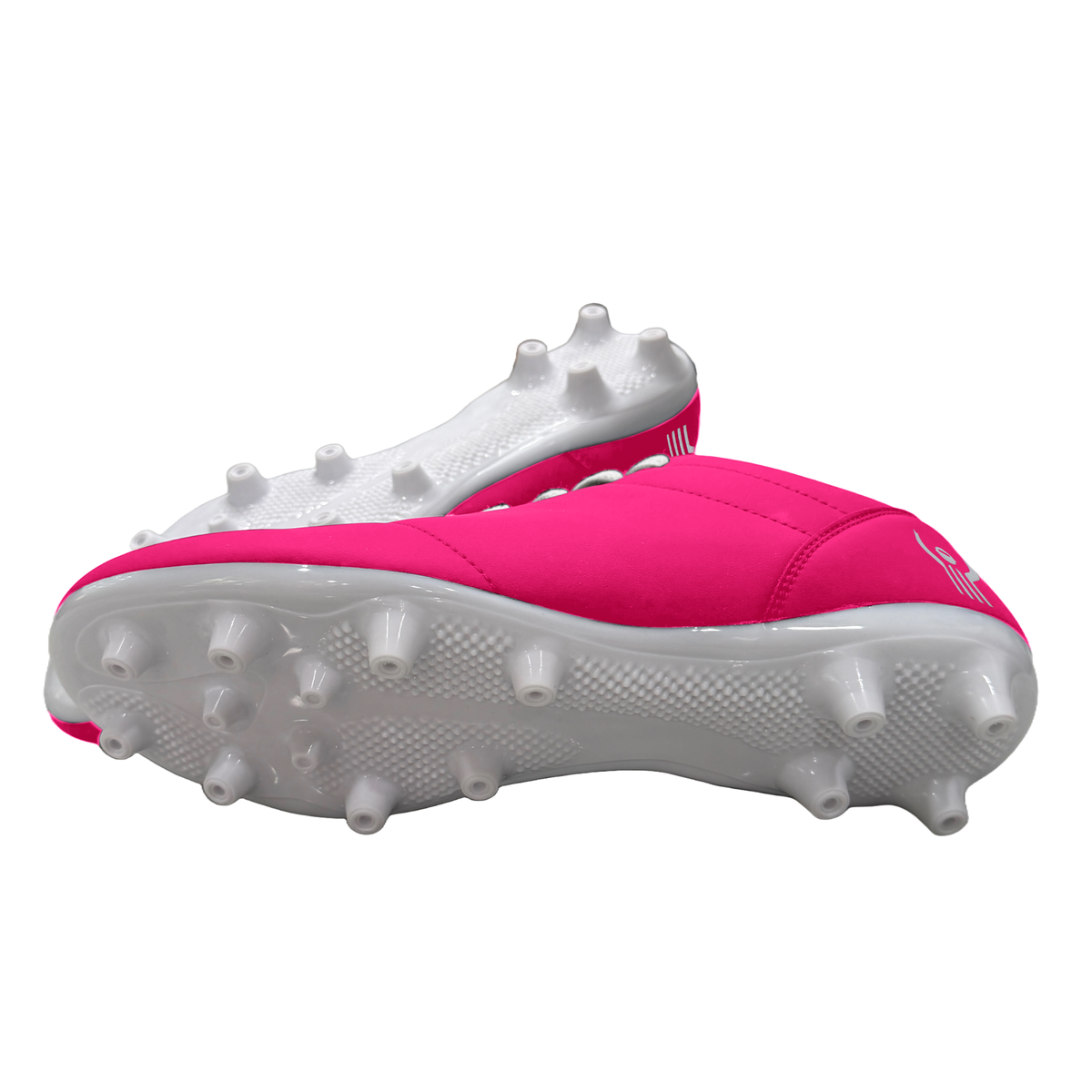 Great Call Athletics Courage Soccer Shoe in Pink - stacked side view with cleats