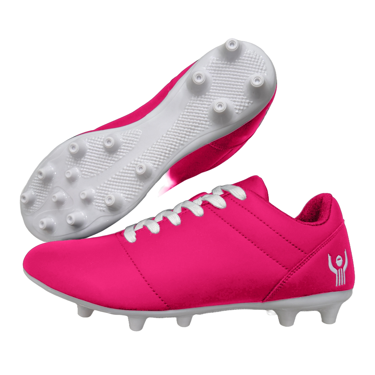 Great Call Athletics Courage Soccer Shoe in Pink - pair angled view with cleat plate