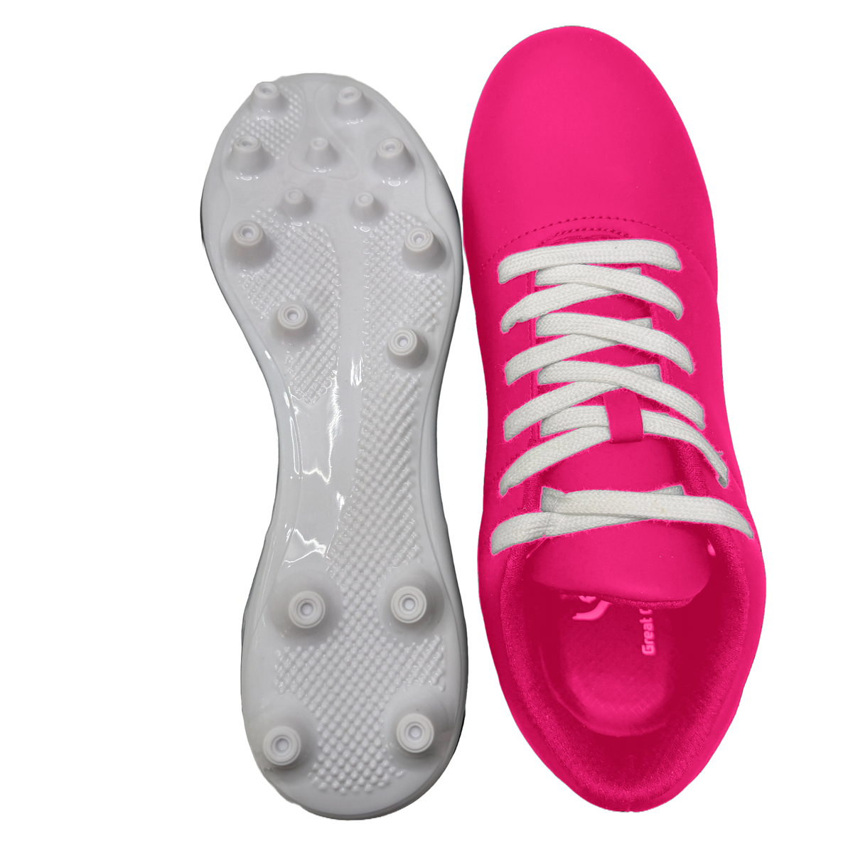 Great Call Athletics Courage Soccer Shoe in Pink - top view with cleat plate