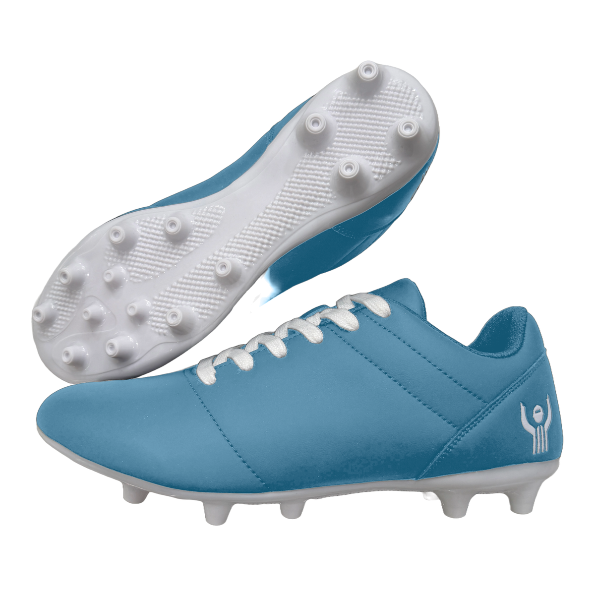 Great Call Athletics Courage Soccer Shoe in Powder Blue - pair angled view with cleat plate