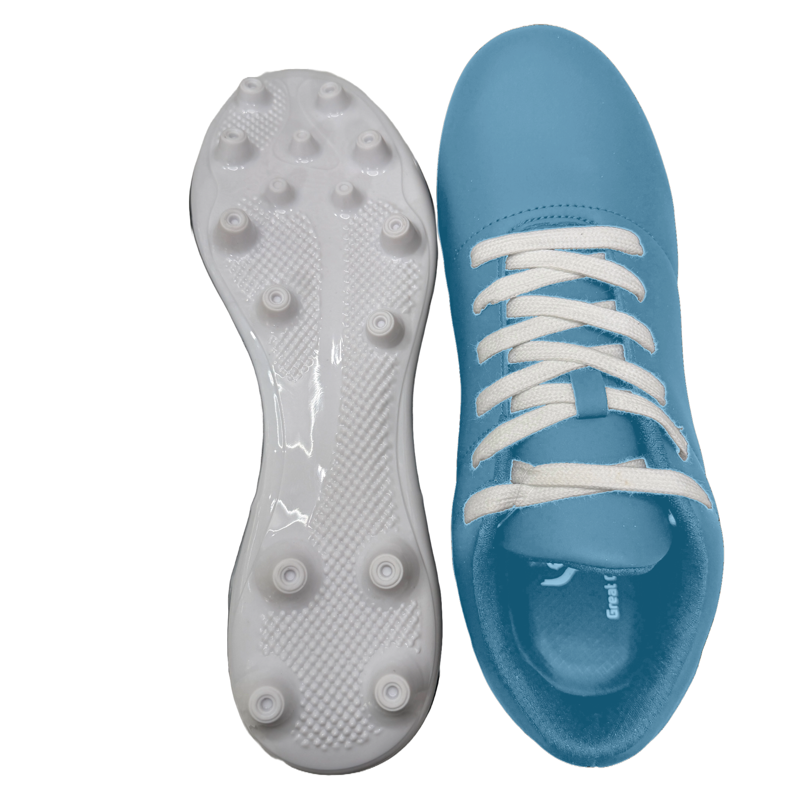 Great Call Athletics Courage Soccer Shoe in Powder Blue - top view with cleat plate
