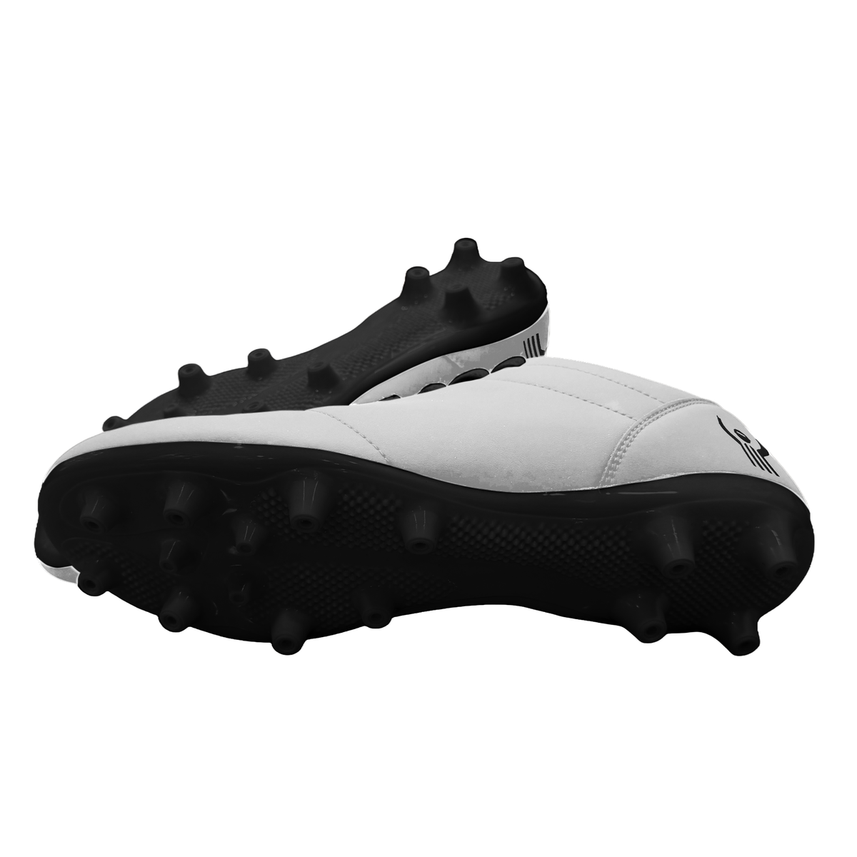 Great Call Athletics Courage Soccer Shoe in White - stacked side view with cleats
