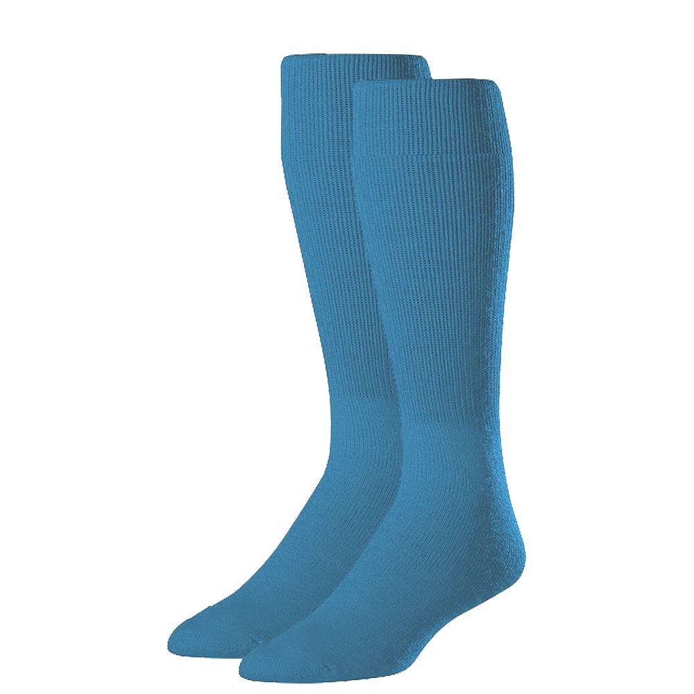 Rawlings baseball socks two-pair pack designed for baseball or softball with ribbed over-the-calf fit and Rawlings logo on the foot.