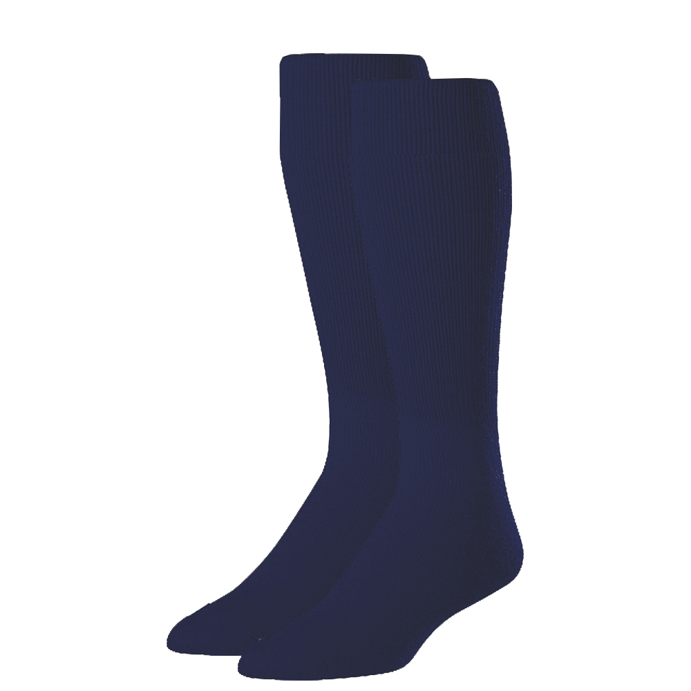 Rawlings baseball socks two-pair pack designed for baseball or softball with ribbed over-the-calf fit and Rawlings logo on the foot.