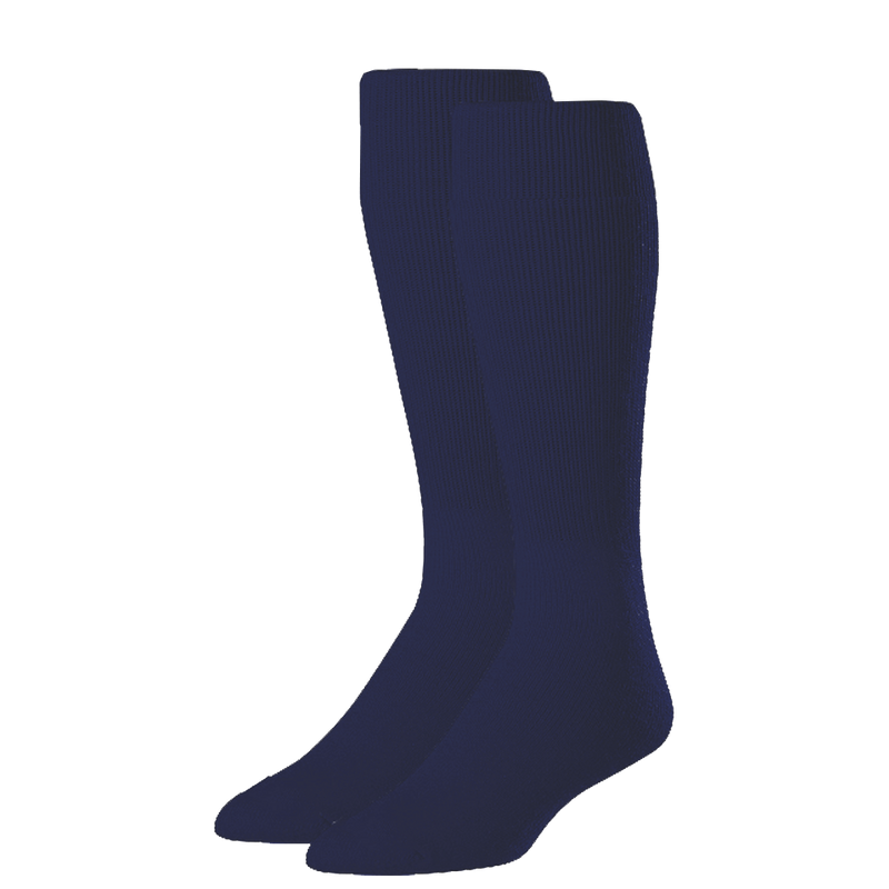Rawlings baseball socks two-pair pack designed for baseball or softball with ribbed over-the-calf fit and Rawlings logo on the foot.