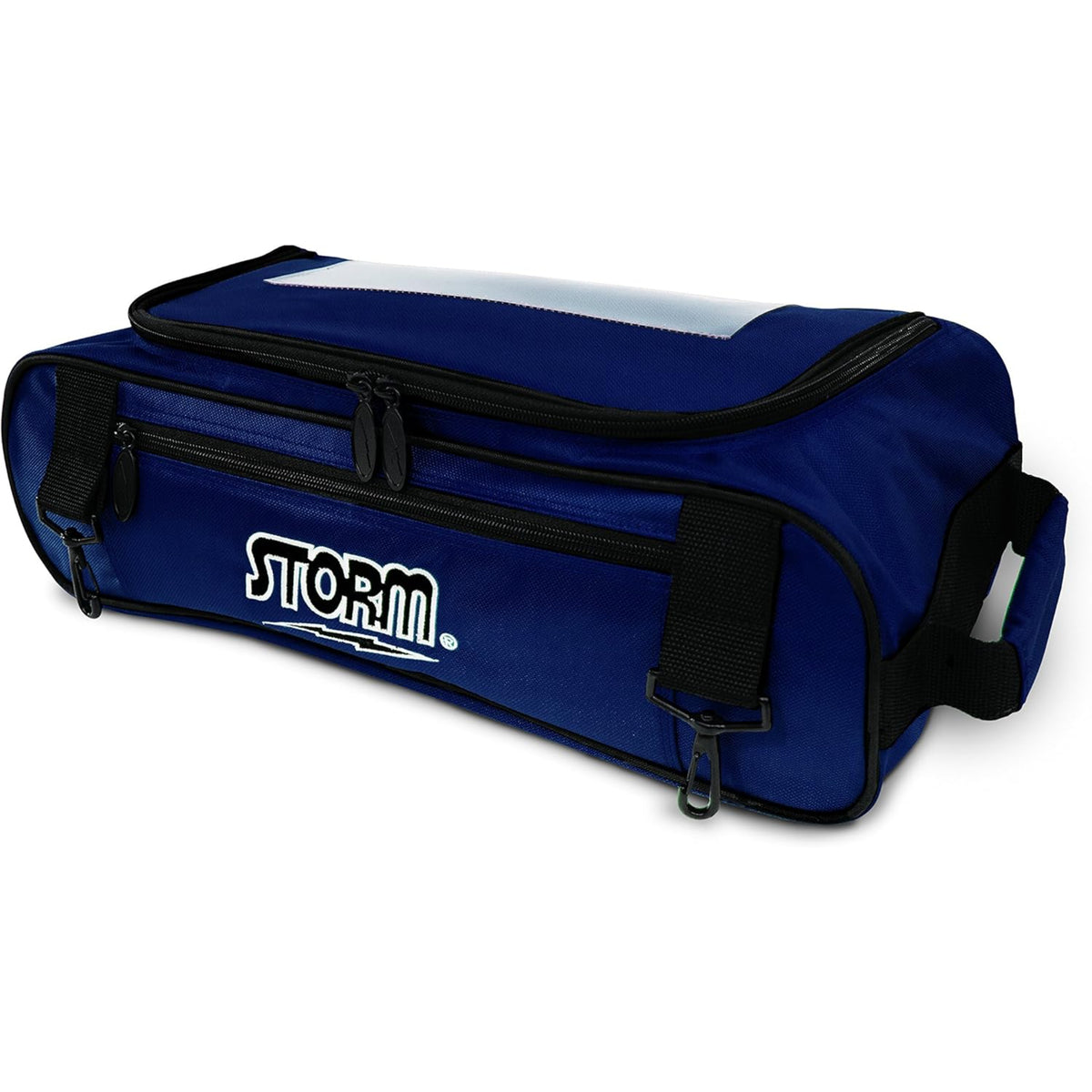 Blue bowling bag with black accents and 'Storm' logo on a white background