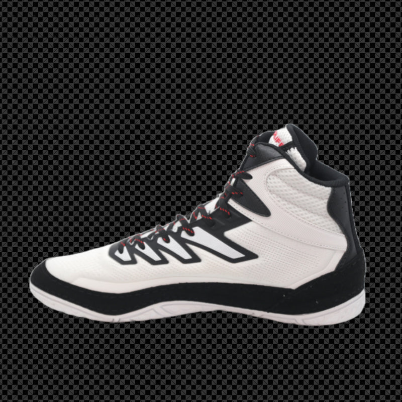 White and black high-top sneaker on a transparent background