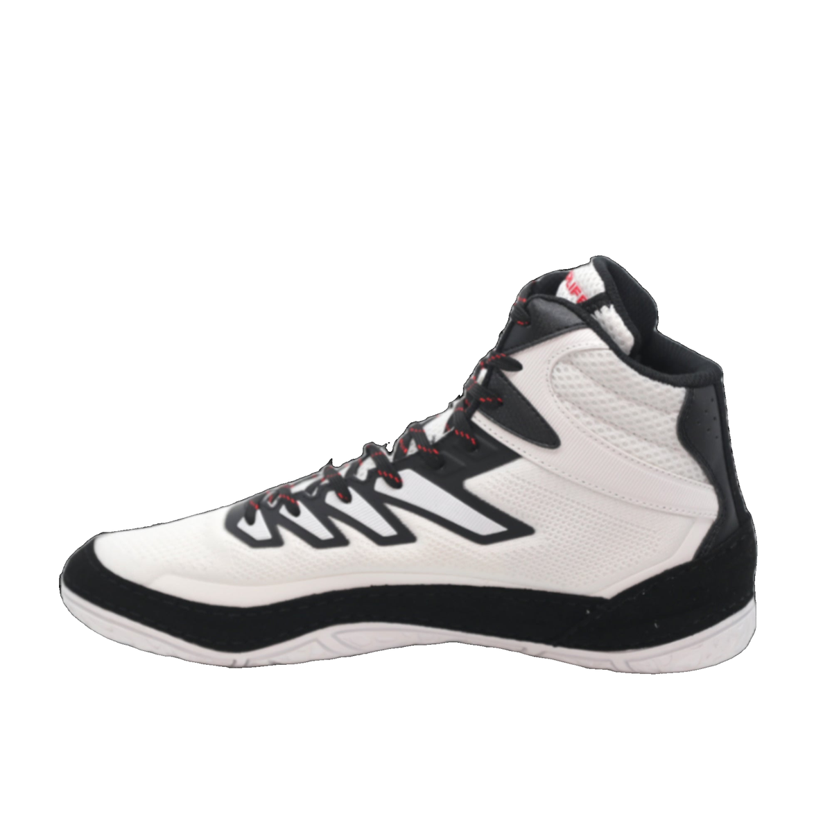 ScrapLife Velocity Wrestling Shoe in White/Black/Red - angled view