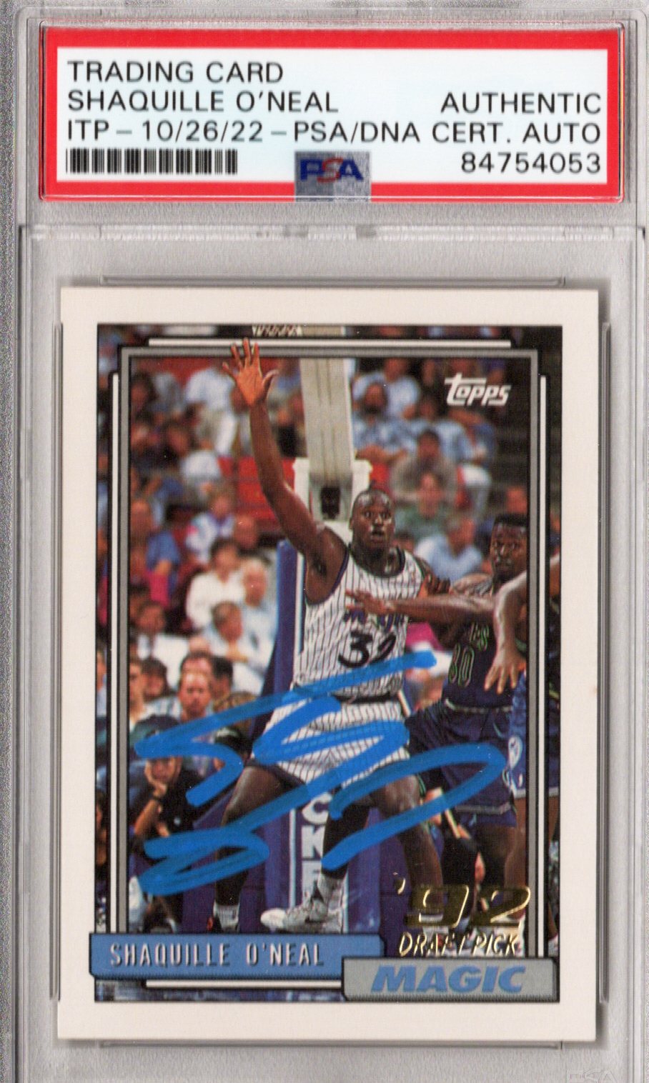 Shaquille O'Neal Autographed Orlando Magic Encapsulated 1992-93 Topps '92 Draft Rookie Card #362 PSA ITP AUTHENTIC