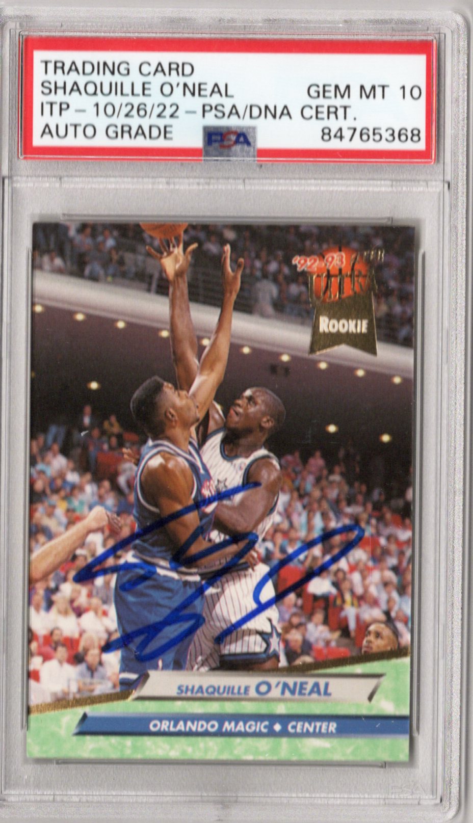Shaquille O'Neal Autographed Orlando Magic 1992-93 Fleer Ultra Rookie Card PSA ITP AUTO GRADE GEM MT 10