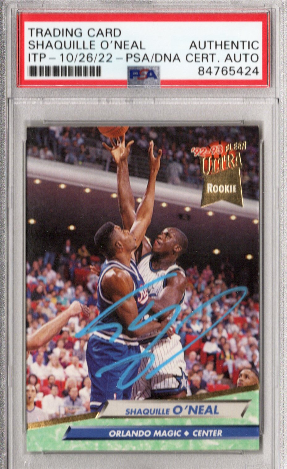 Shaquille O'Neal Autographed Magic Encapsulated 1992-93 Fleer Ultra Rookie Card 328 PSA ITP AUTHENTIC
