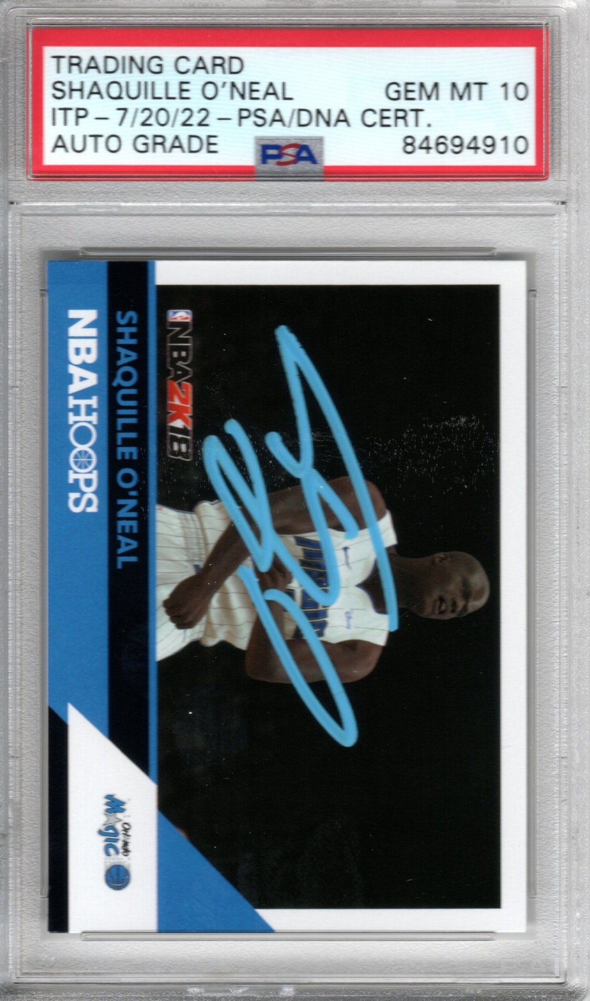 Shaquille O'Neal Autographed Orlando Magic Encapsulated 2017 Panini NBA Hoops NBA 2K18 Trading Card # 22 PSA AUTO GRADE GEM MT 10