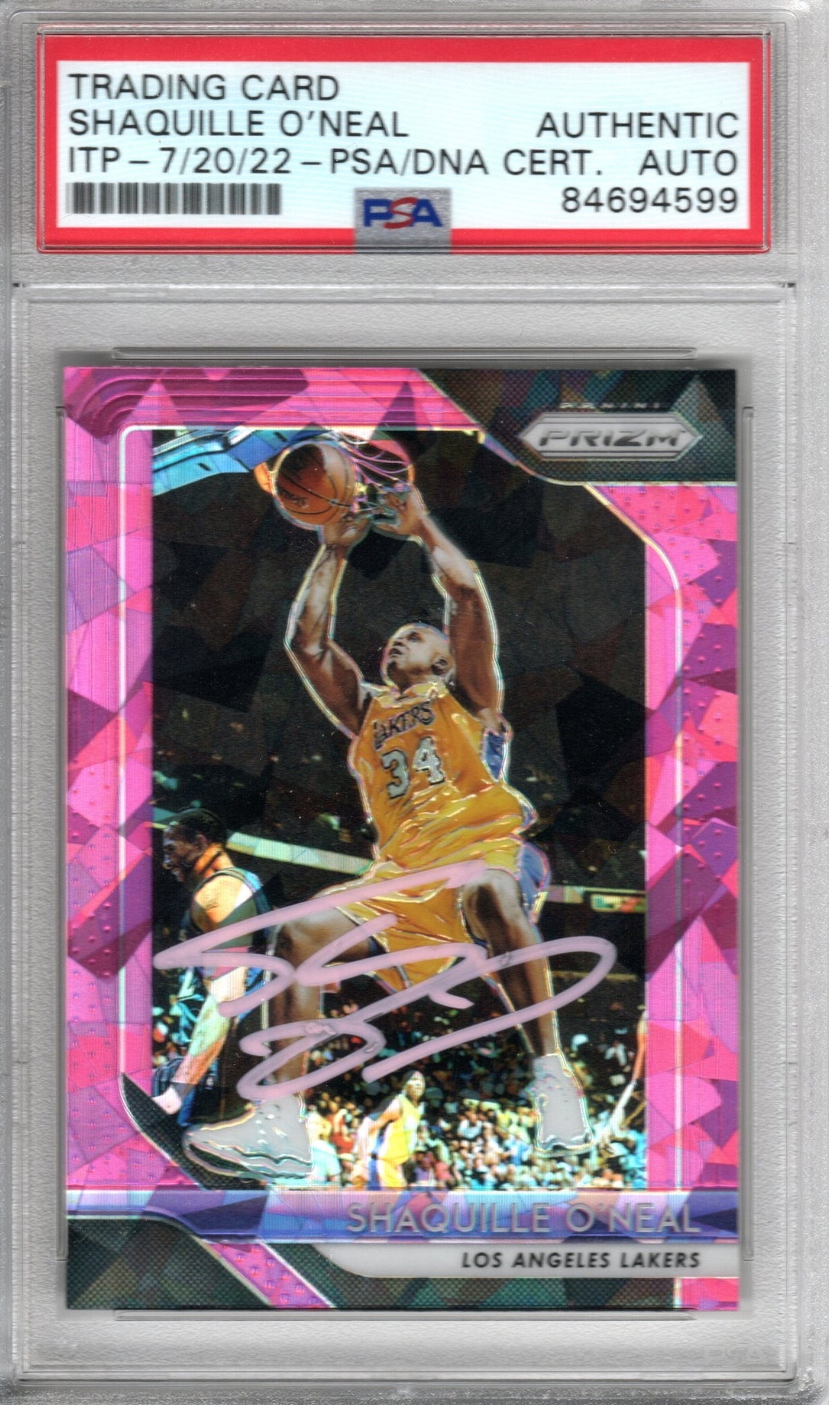 Shaquille O'Neal Autographed Lakers Encapsulated 2018-19 No. 35 Panini Prizm Trading Card PSA ITP Authentic AUTO