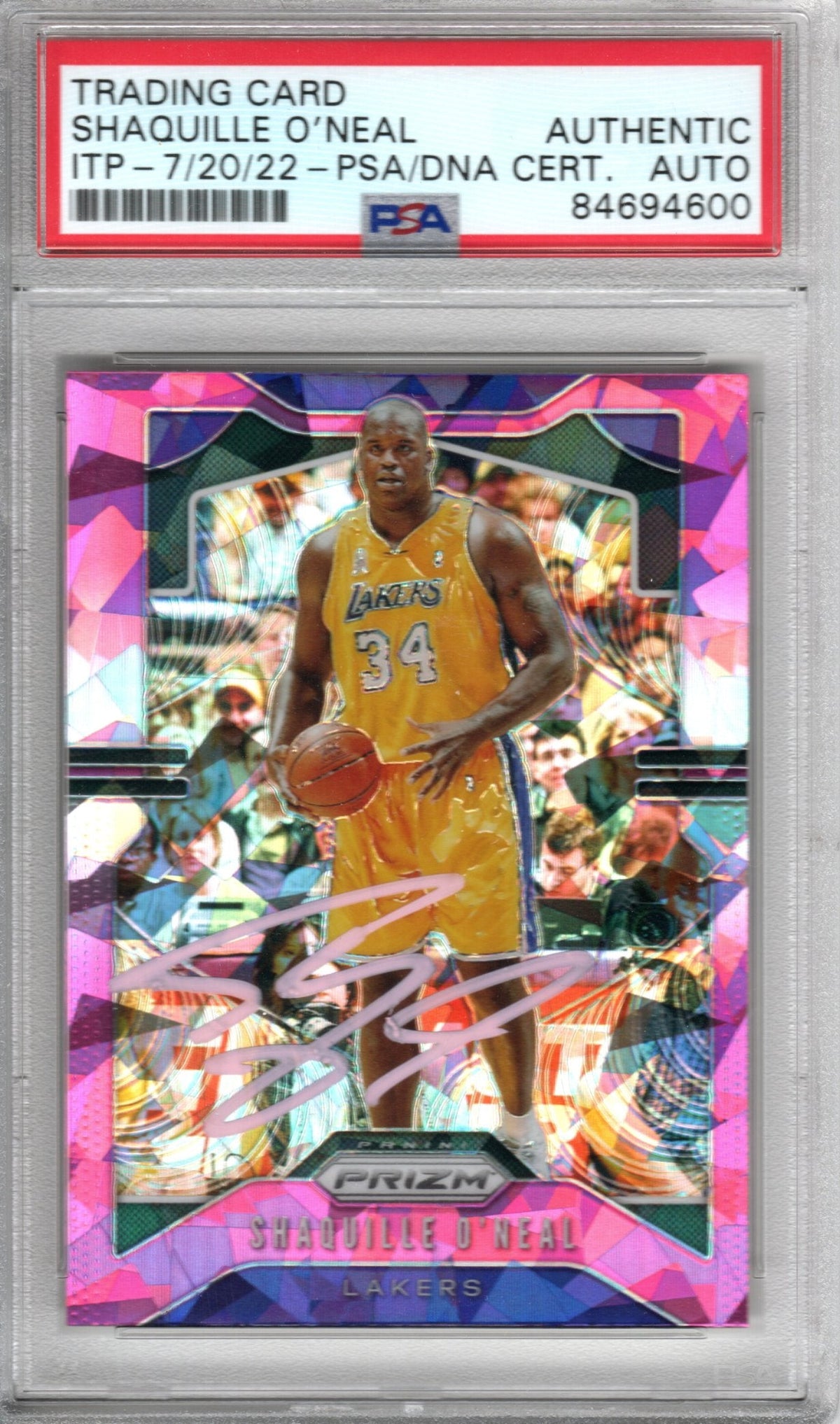 Shaquille O'Neal Autographed Lakers Encapsulated 2019-20 No. 11 Panini Prizm Trading Card PSA ITP Authentic AUTO