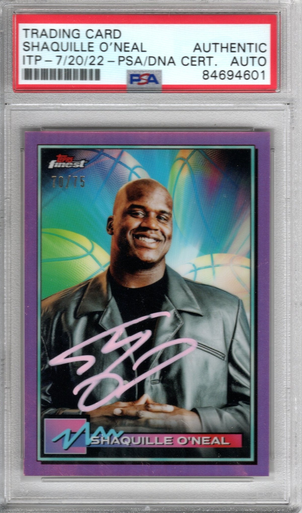 Shaquille O'Neal Autographed Magic Lakers Heat Encapsulated 2021 Topps Finest No. 34 70/75 Trading Card PSA Authentic AUTO