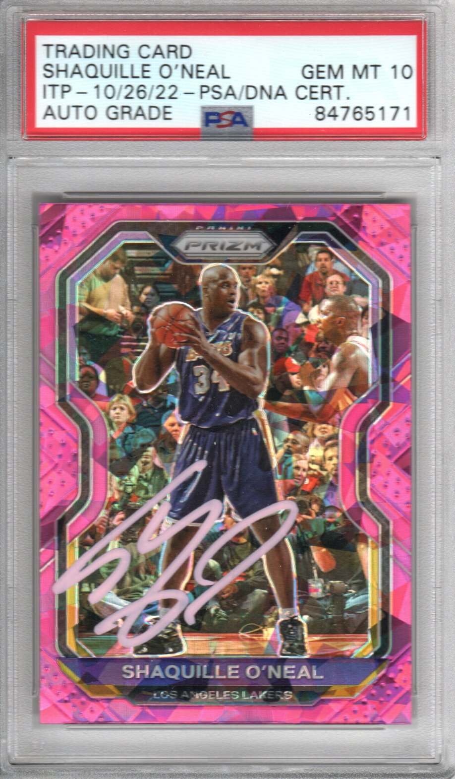 Shaquille O'Neal Autographed Los Angeles Lakers Encapsulated 2020-21 Panini Prizm No. 207 Trading Card AUTO GRADE GEM MT. 10