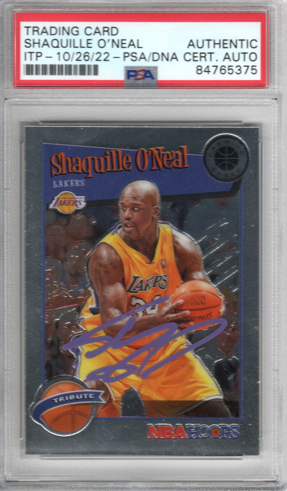Shaquille O'Neal Autographed Lakers Encapsulated 2019-20 Panini NBA Hoops Tribute Trading Card No. 283 PSA ITP 84765375