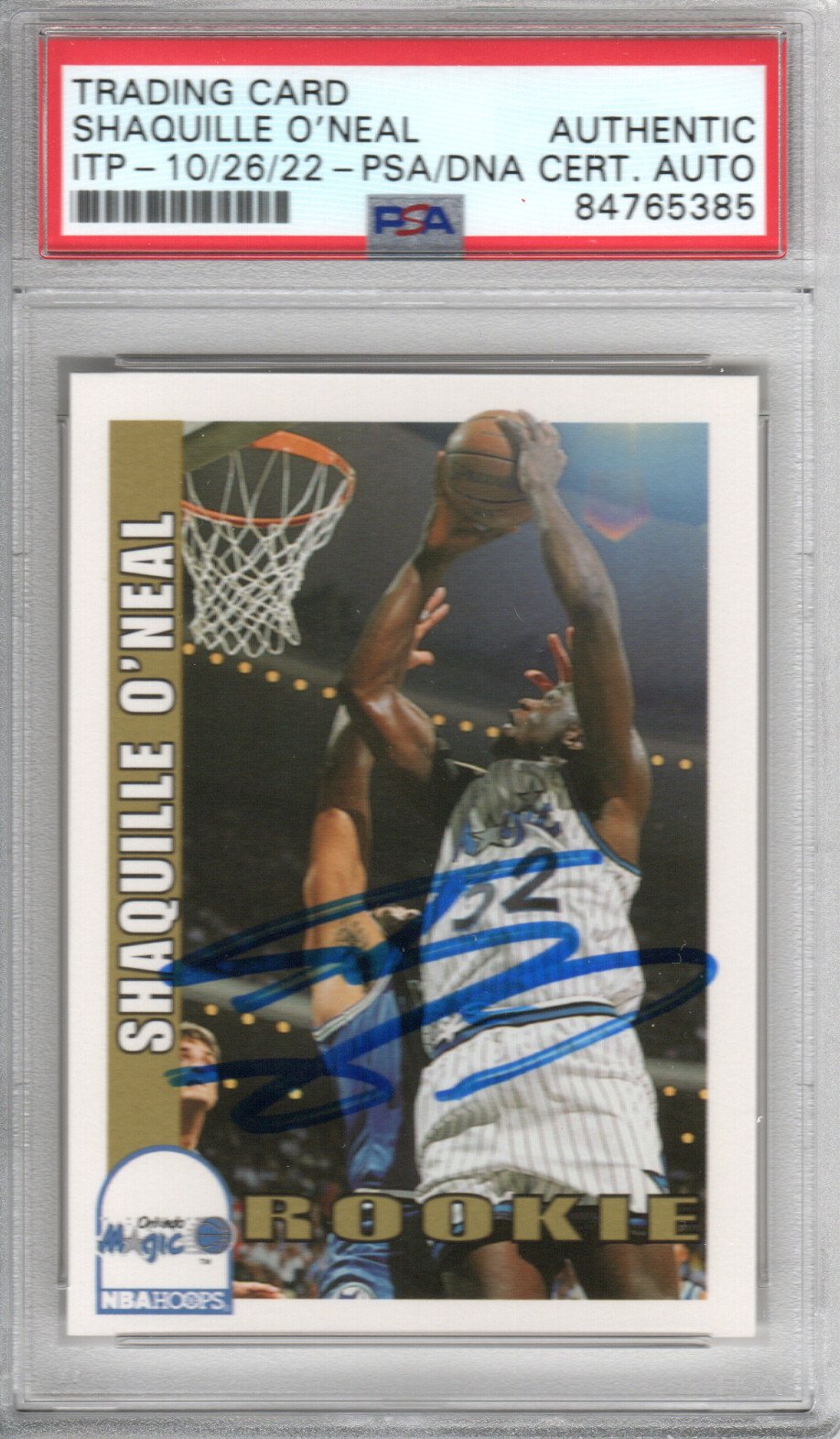 Shaquille O'Neal Autographed Orlando Magic Encapsulated 1992-93 Sky Box NBA Hoops Rookie Card PSA ITP AUTHENTIC AUTO