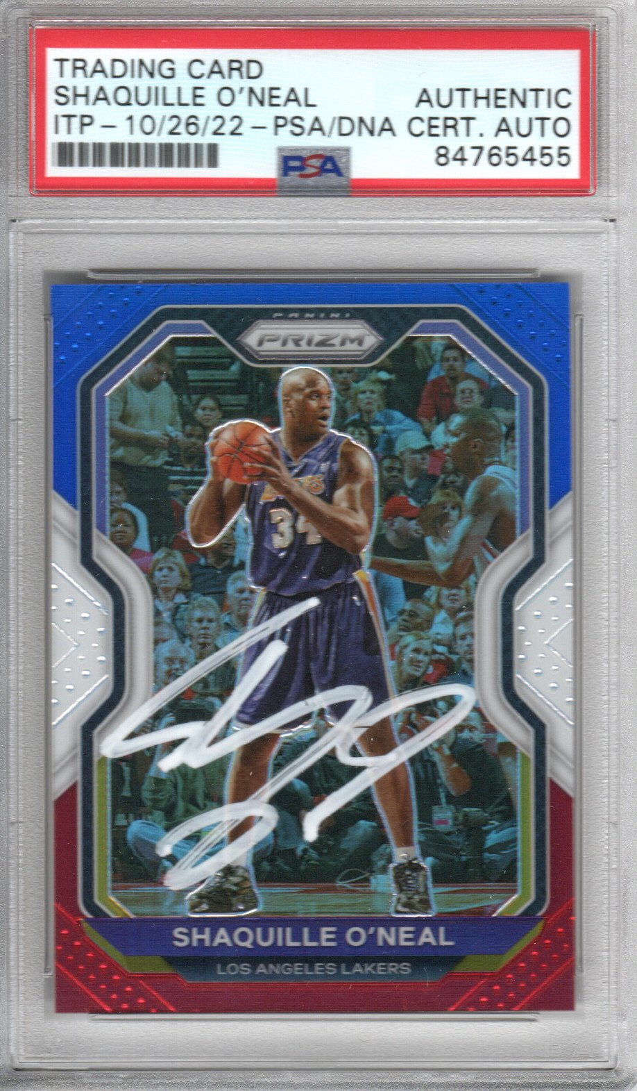 Shaquille O'Neal Autographed Lakers Encapsulated 2020-21 Panini Prizm Trading Card No. 207 PSA ITP AUTHENTIC AUTO