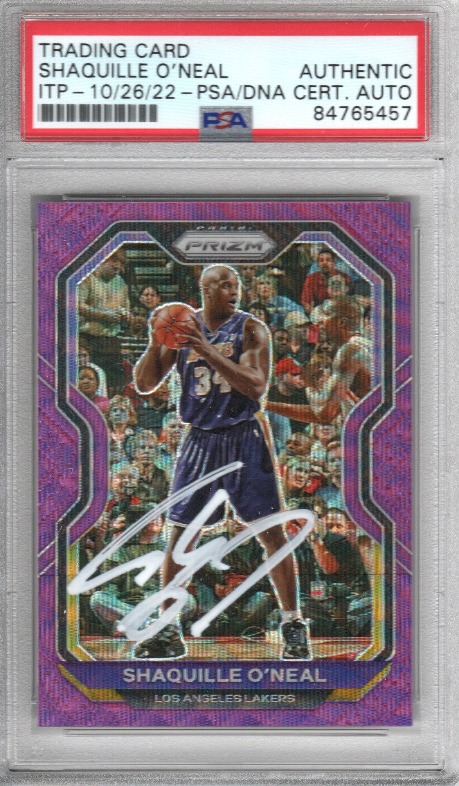 Shaquille O'Neal Autographed Lakers Encapsulated 2020-21 Panini Prizm Trading Card No. 207 PSA ITP AUTHENTIC