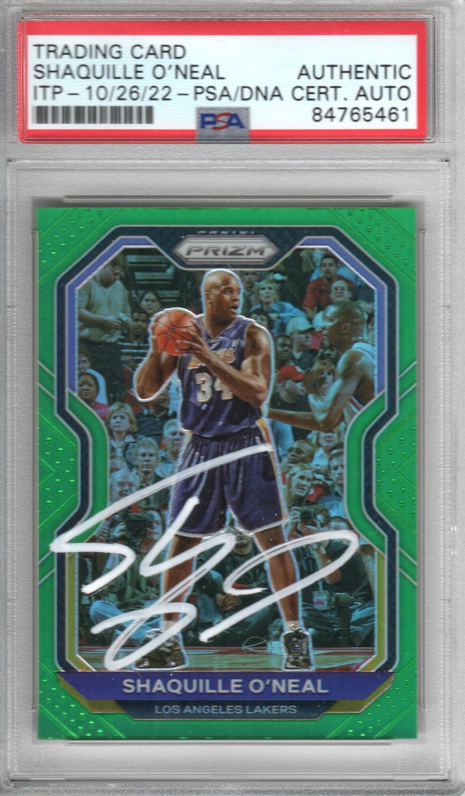 Shaquille O'Neal Autographed Lakers Encapsulated 2020-21 Panini Prizm Trading Card No. 207 PSA ITP AUTHENTIC