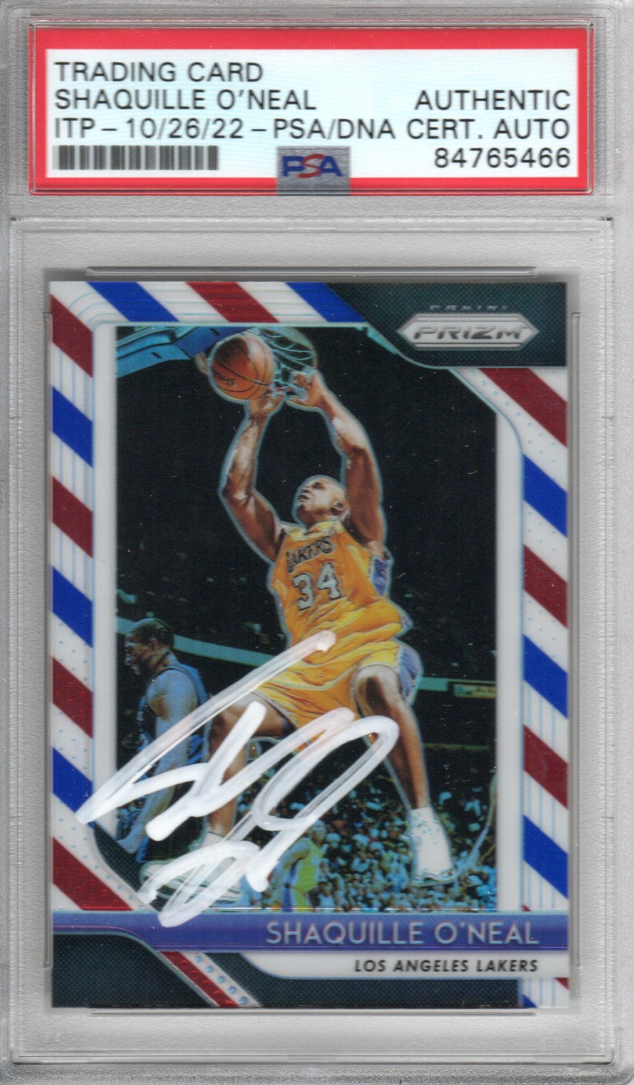 Shaquille O'Neal Autographed Lakers Encapsulated 2018-29 Panini Prizm Trading Card No. 35 PSA ITP AUTHENTIC AUTO