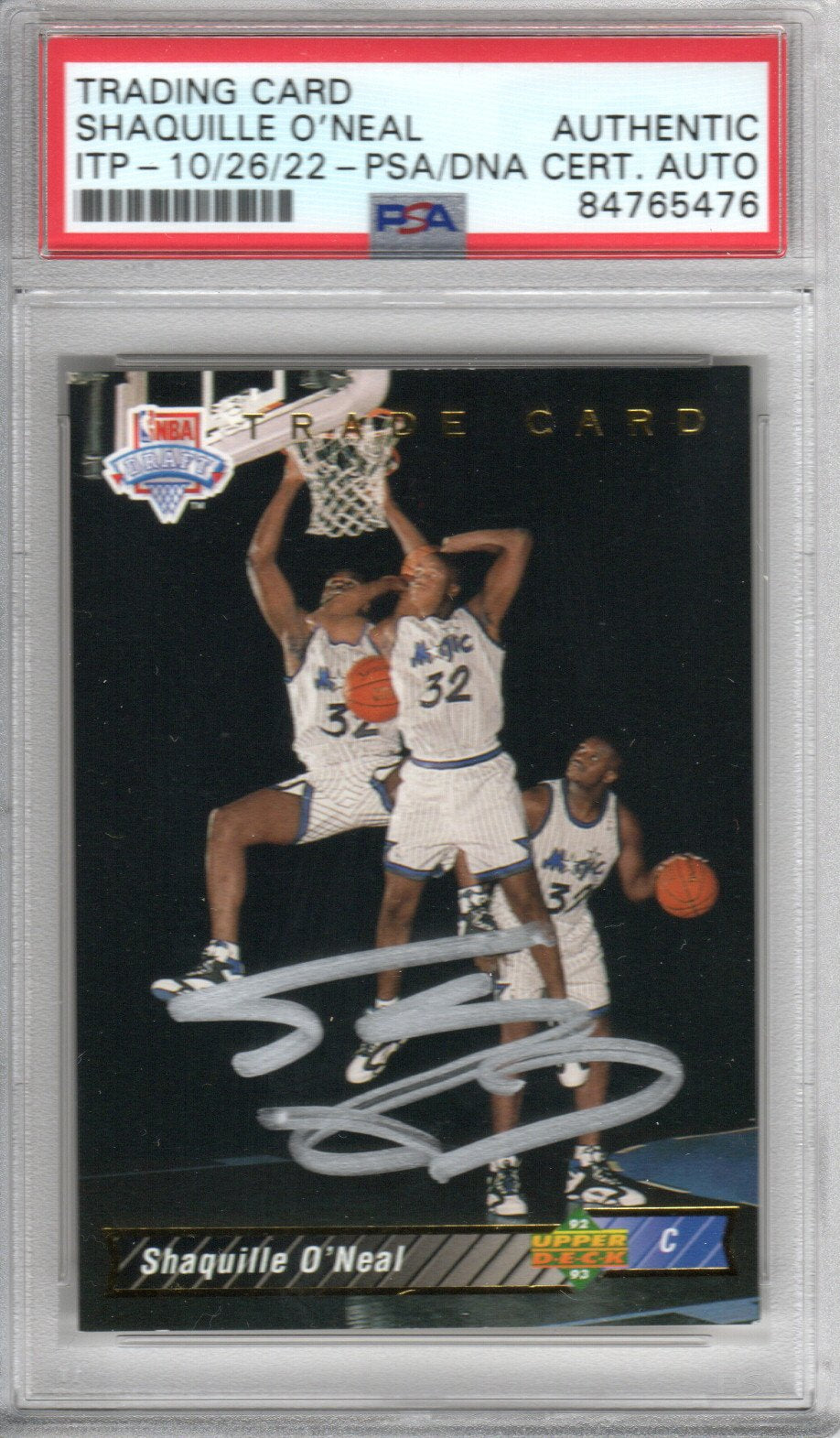 Shaquille O'Neal Autographed Orlando Magic Encapsulated 1992-93 Upper Deck NBA Draft Rookie Card #1b PSA ITP AUTHENTIC AUTO
