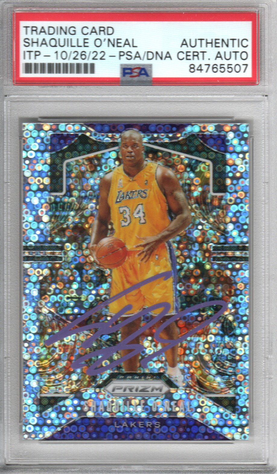 Shaquille O'Neal Autographed Lakers Encapsulated 2019-20 Panini Prizm Trading Card No. 11 PSA ITP AUTHENTIC AUTO
