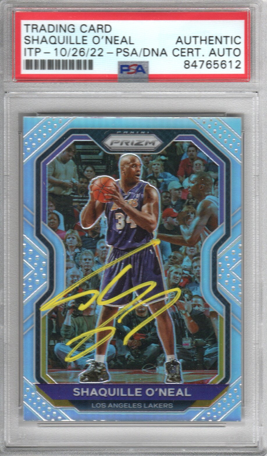 Shaquille O'Neal Autographed Lakers Encapsulated 2020-21 Panini Prizm Trading Card No. 207 PSA ITP AUTHENTIC AUTO