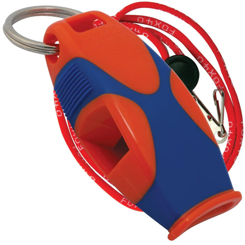 Safety whistle with integrated grip design and breakaway lanyard for secure and convenient use.