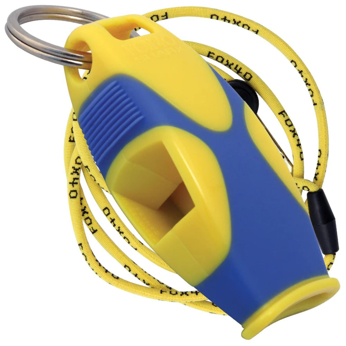 Safety whistle with integrated grip design and breakaway lanyard for secure and convenient use.