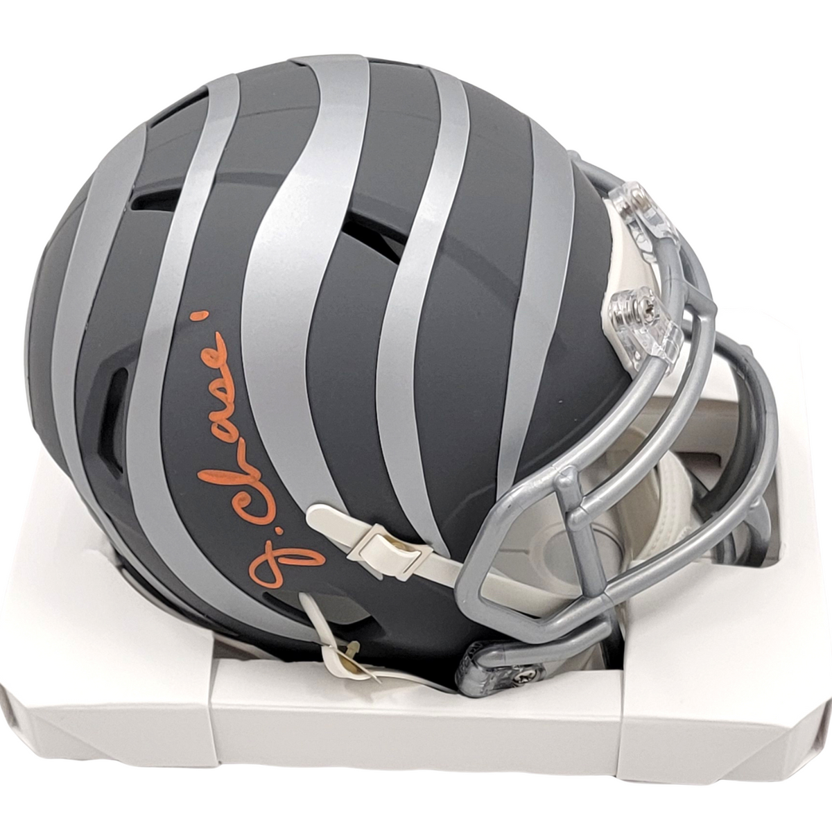 Ja'Marr Chase Autographed Cincinnati Bengals Slate Mini Helmet Beckett Witnessed