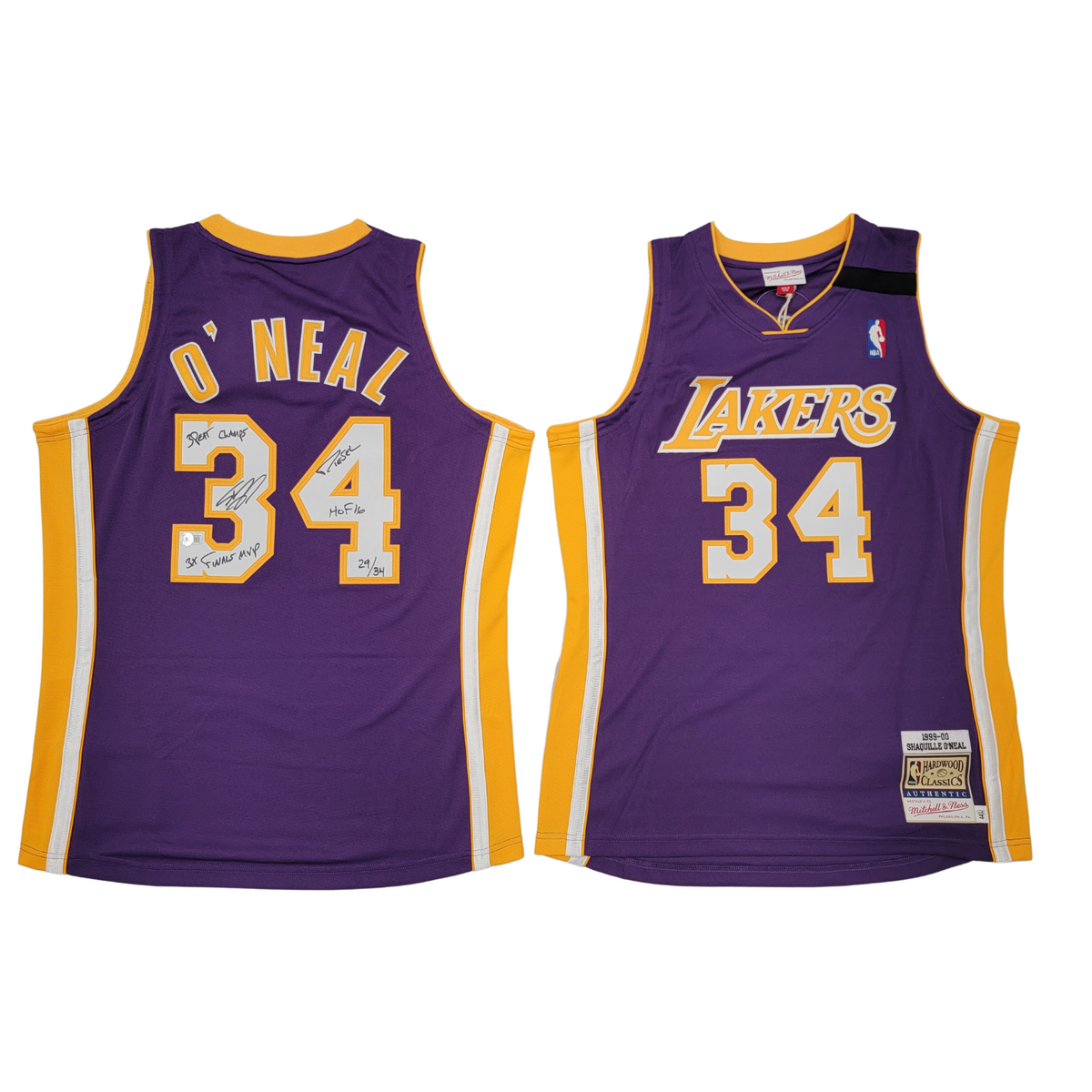 Shaquille O'Neal Autographed Los Angeles Lakers Purple LTD ED 1999-00 Mitchell & Ness Authentic Jersey Beckett Witnessed