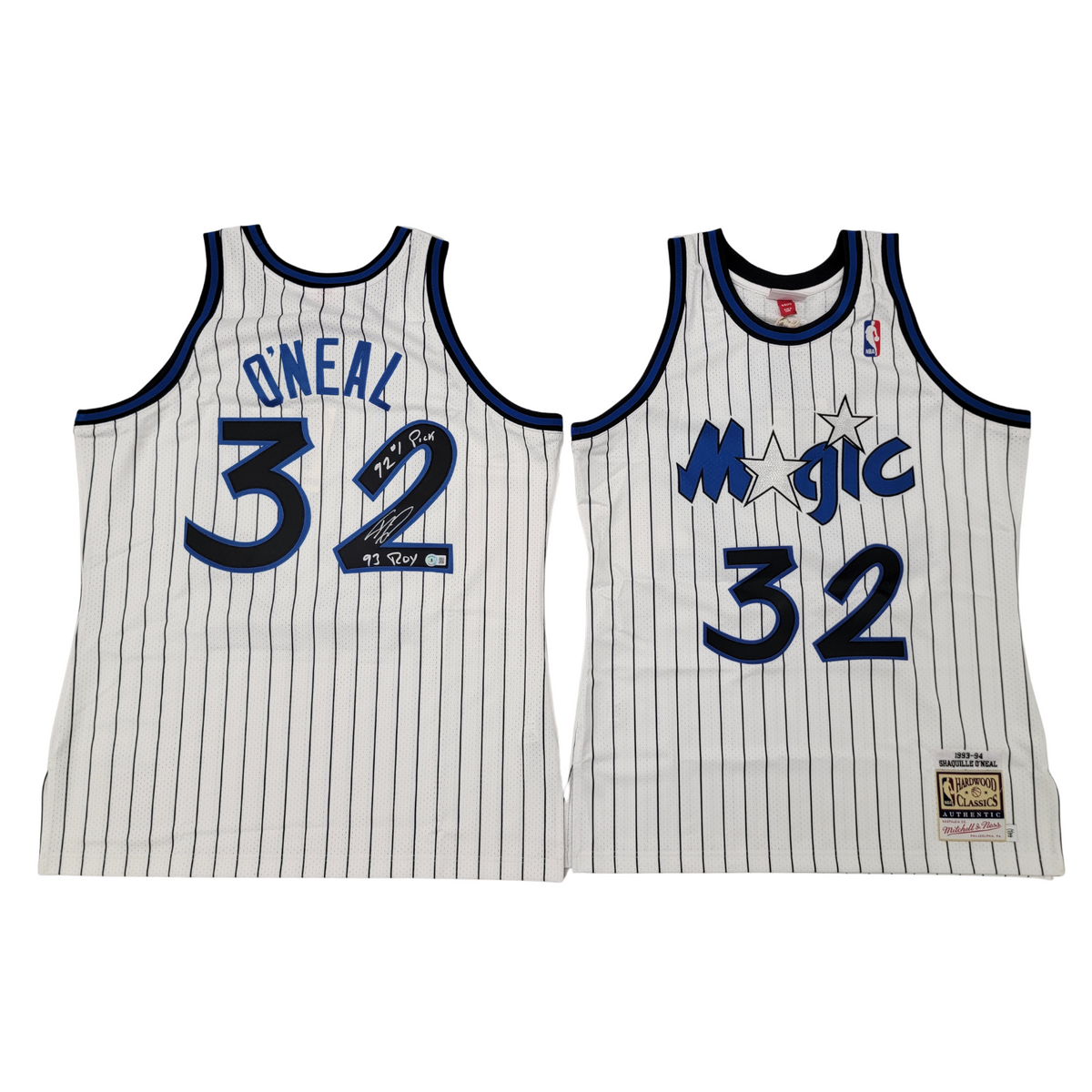 Shaquille O'Neal Autographed Orlando Magic White 1993-94 Mitchell & Ness Authentic Jersey W/ 92 #1 Pick & 93 ROY Beckett Witnessed