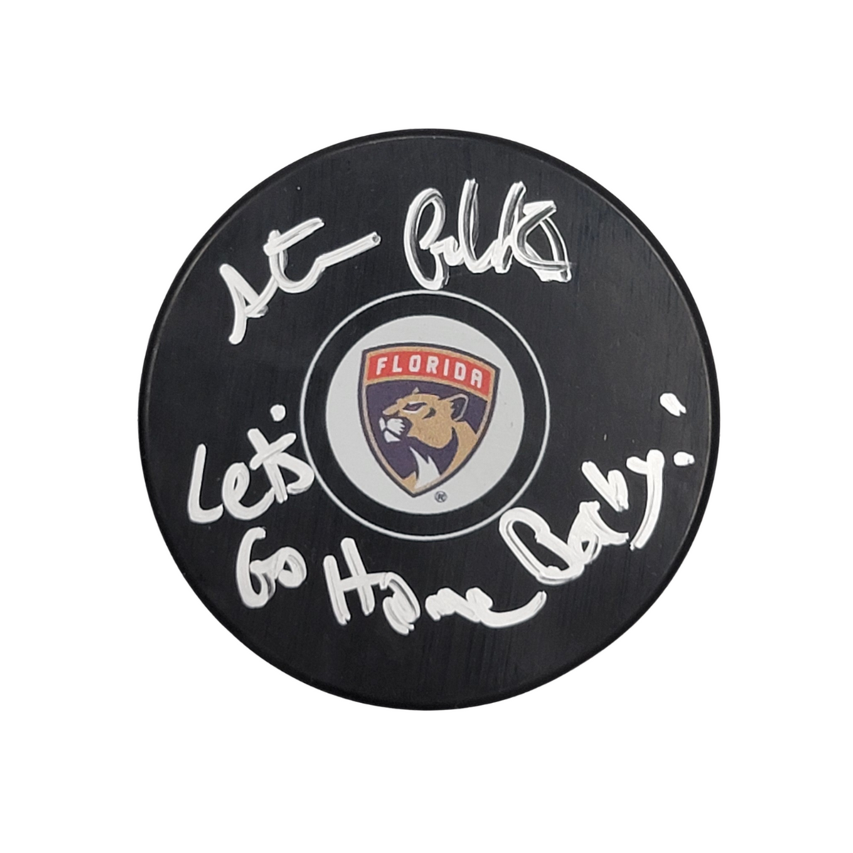 Steve Goldstein Autographed Florida Panthers Logo Hockey Puck W/ Lets Go Home Baby Beckett