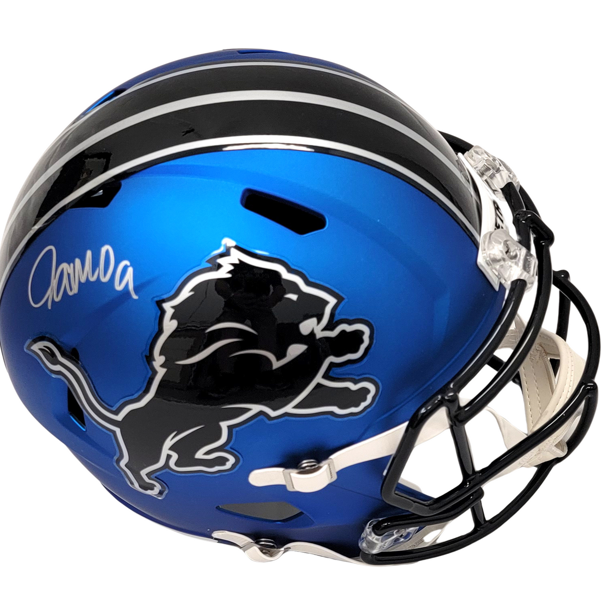Jameson Williams Autographed Detroit Lions 2024 ALT Riddell Replica Helmet Beckett Witnessed