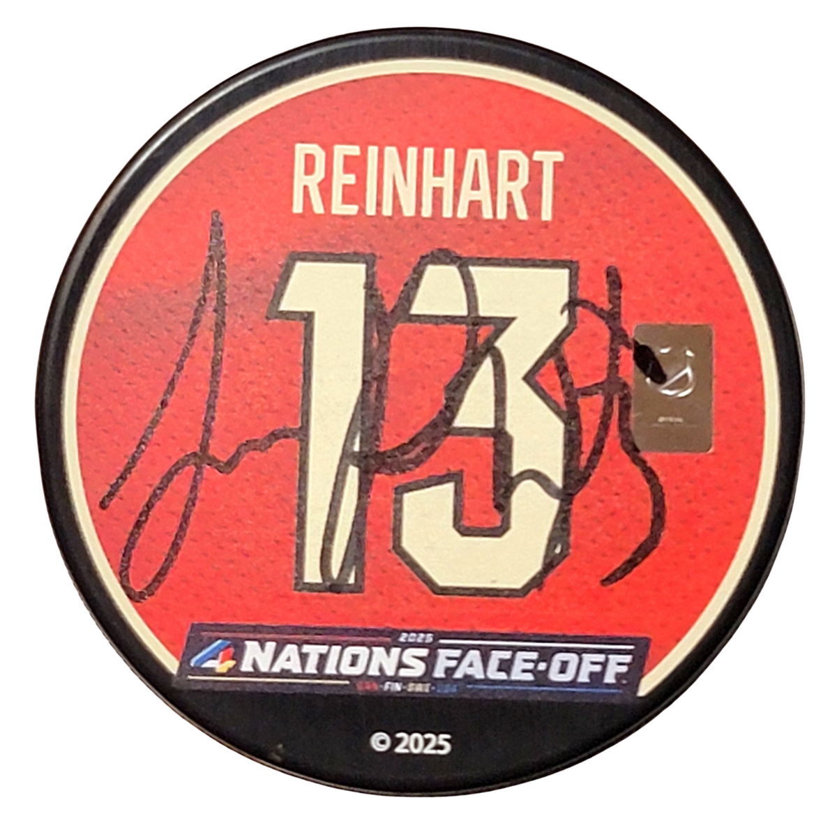 Sam Reinhart Autographed Canada 4 Nations Face Off Hockey Puck Beckett Witnessed