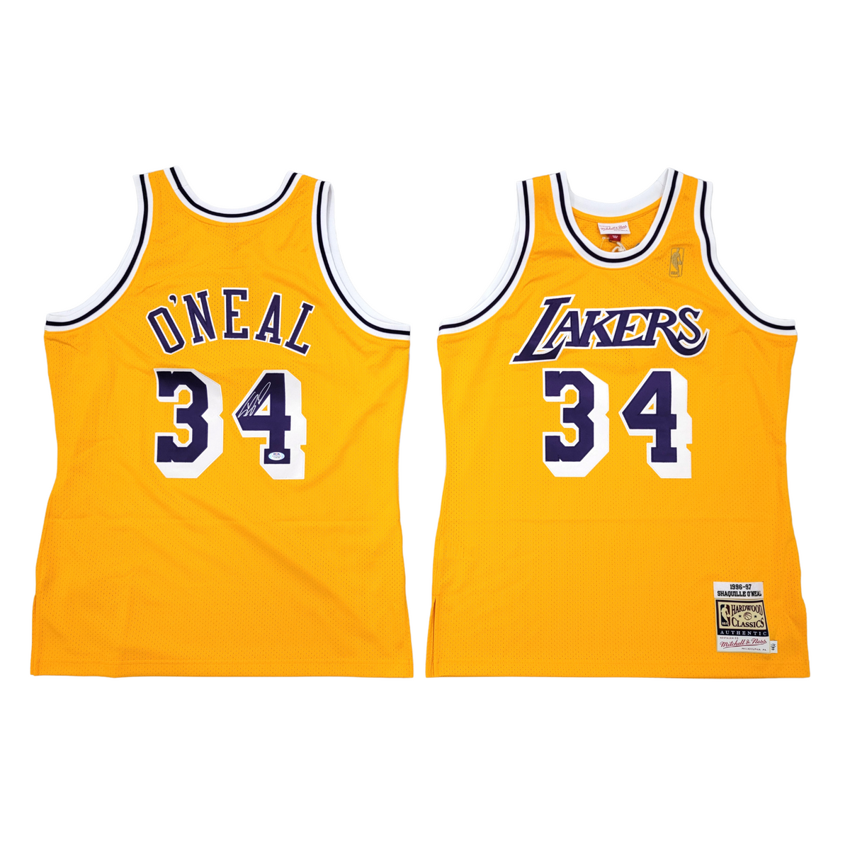 Shaquille O'Neal Autographed Los Angeles Lakers 1996-97 Gold Mitchell & Ness Authentic Jersey PSA/DNA ITP