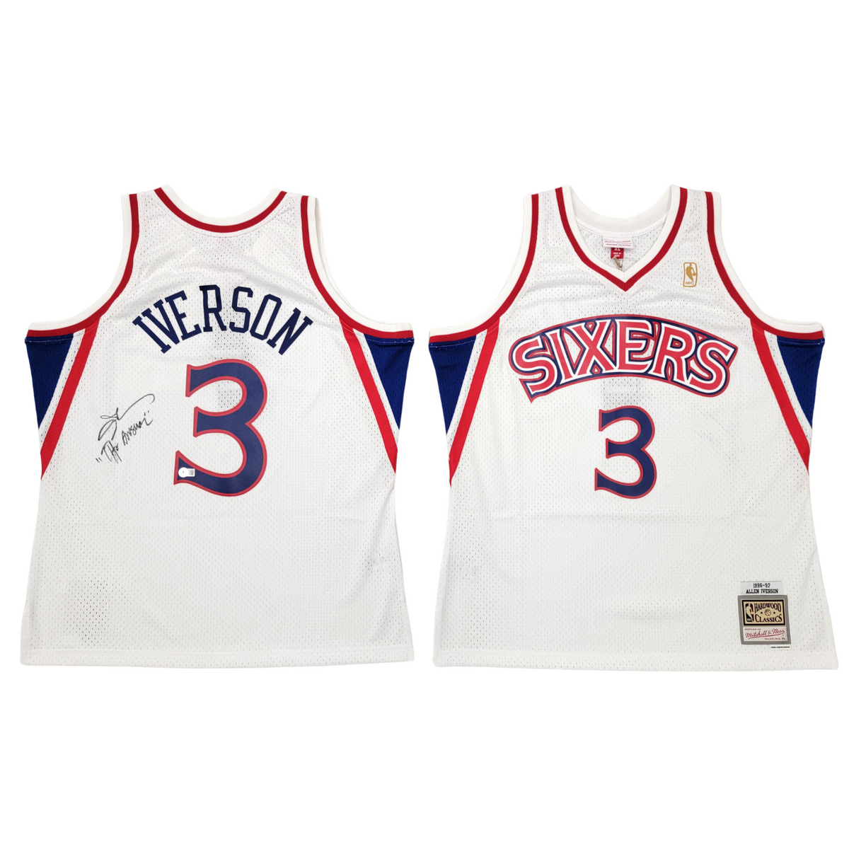 Allen Iverson Autographed Philadelphia 76ers Mitchell & Ness White 1996-97 Swingman Jersey W/ The Answer Beckett Witnessed #7