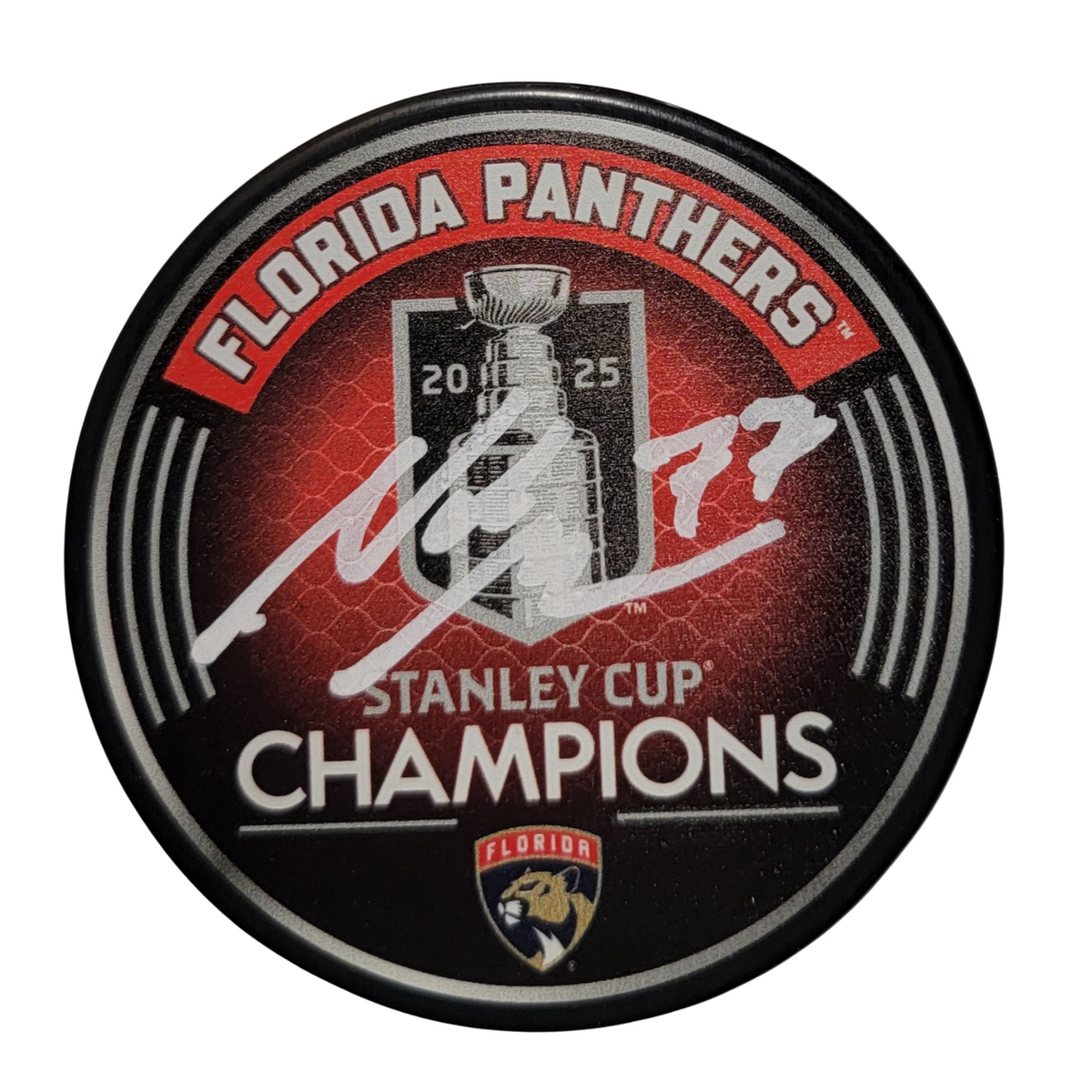 Niko Mikkola Autographed Florida Panthers 2025 Stanley Cup Champions Hockey Puck JSA