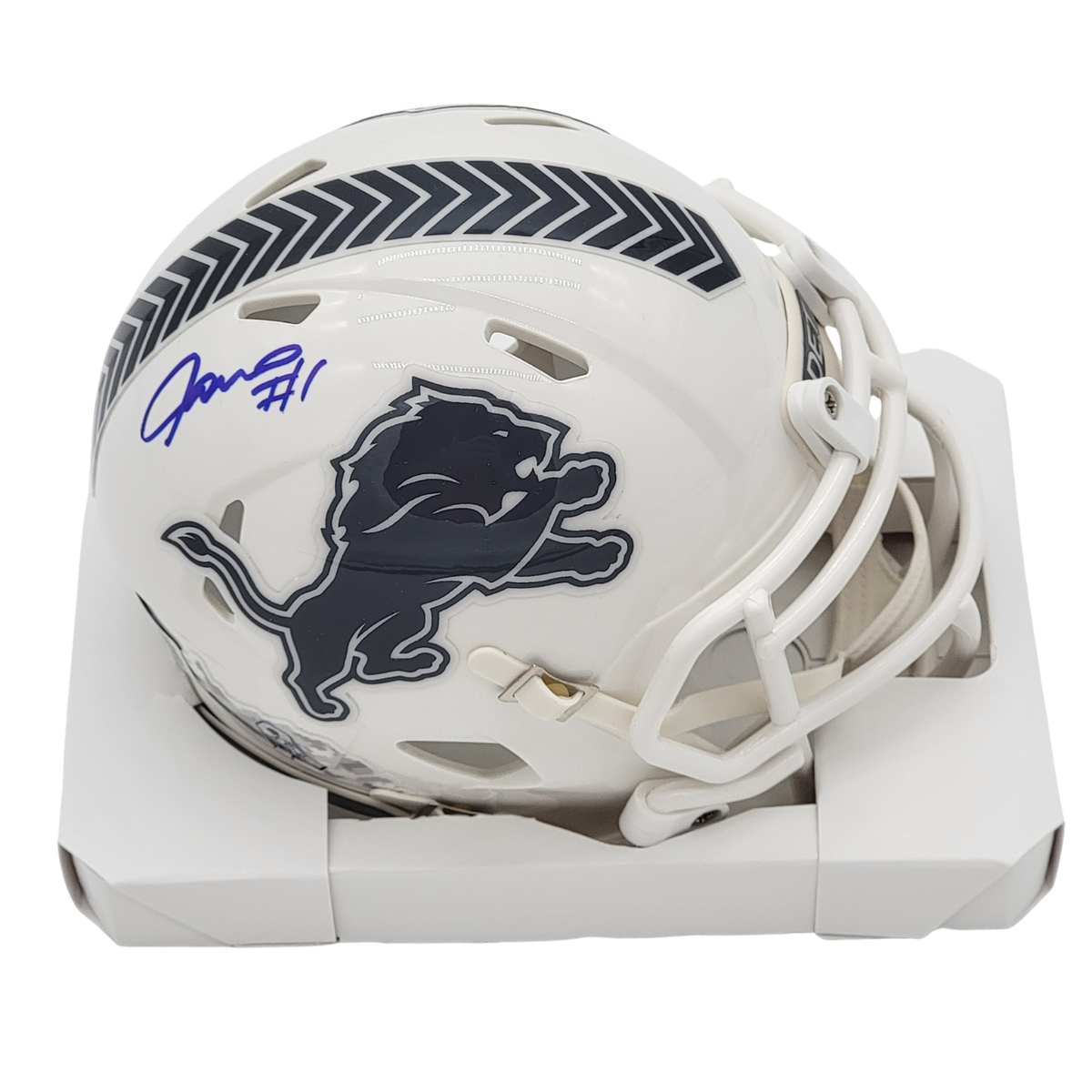 Jameson Williams Autographed Detroit Lions White Salute to Service Mini Helmet Beckett