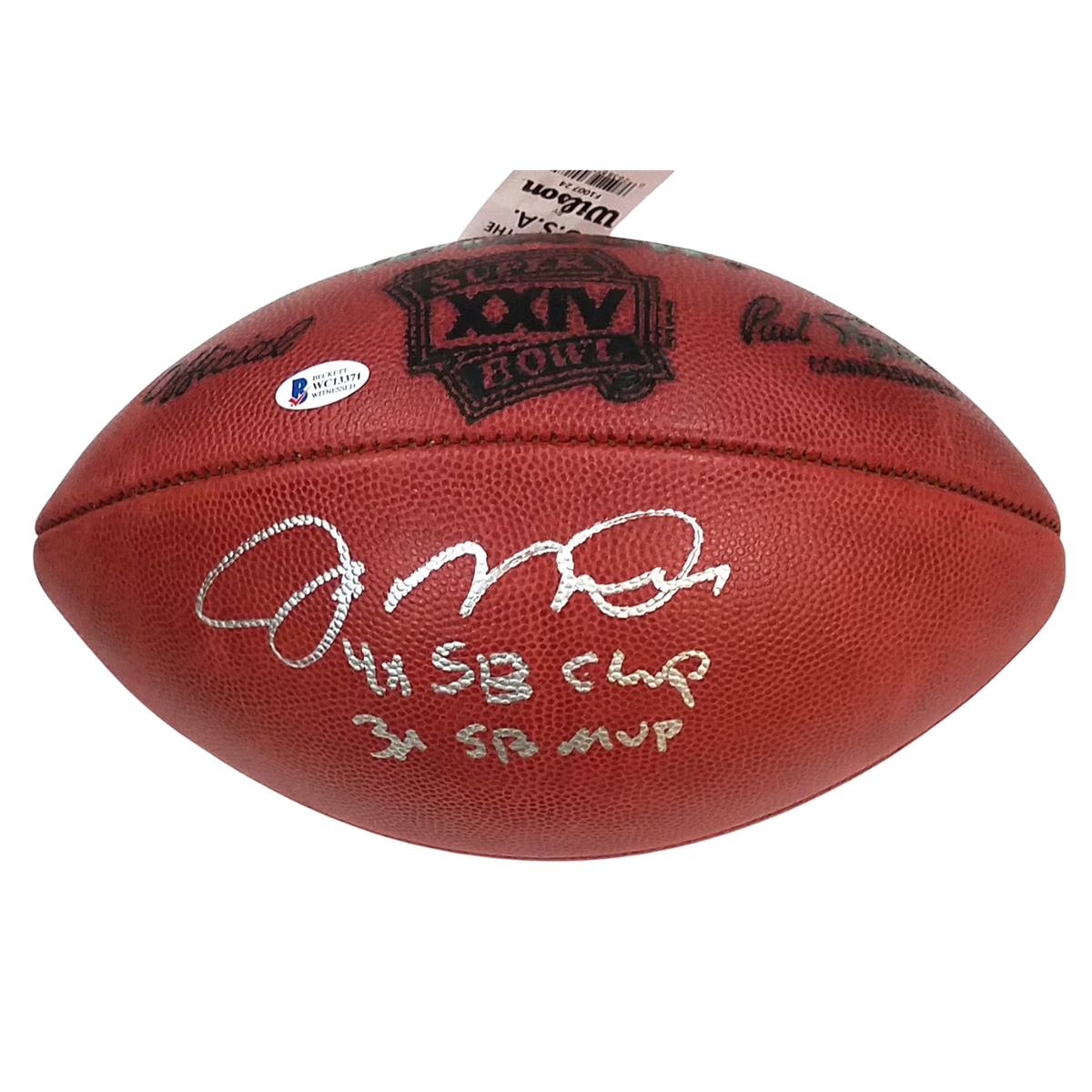 Joe Montana Autographed San Francisco 49ers Super Bowl XXIV Football W/ 3X SB MVP 4X SB Champ Beckett Witnessed