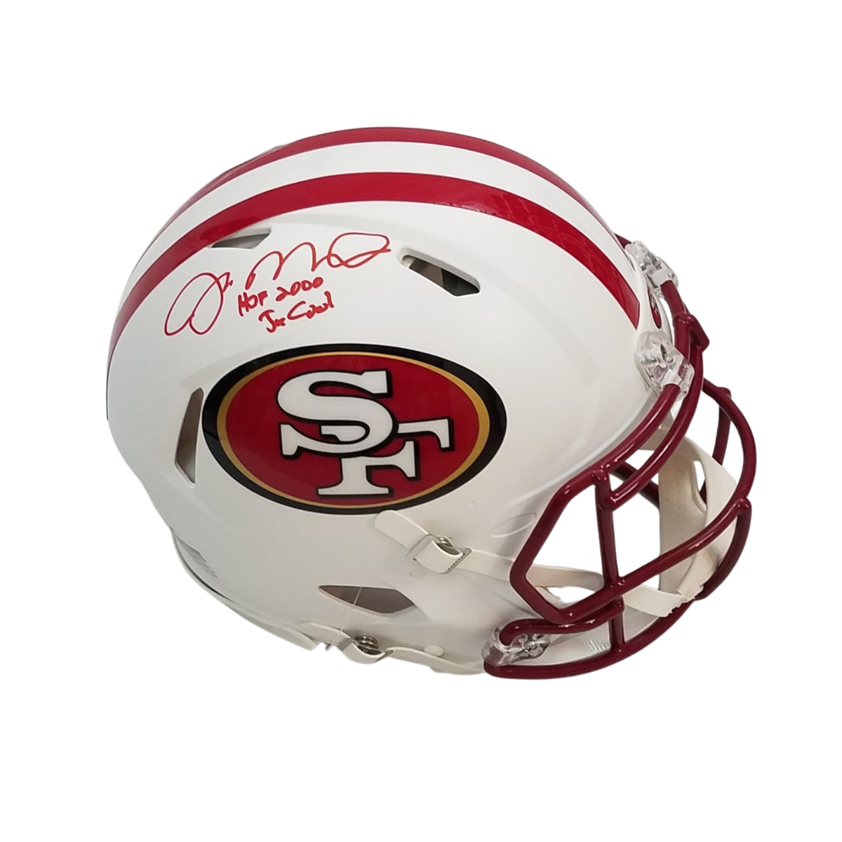 Joe Montana Autographed San Francisco 49ers Riddell Matte Flat White Speed Authentic Helmet W/ HOF 2000 & Joe Cool Beckett Witnessed