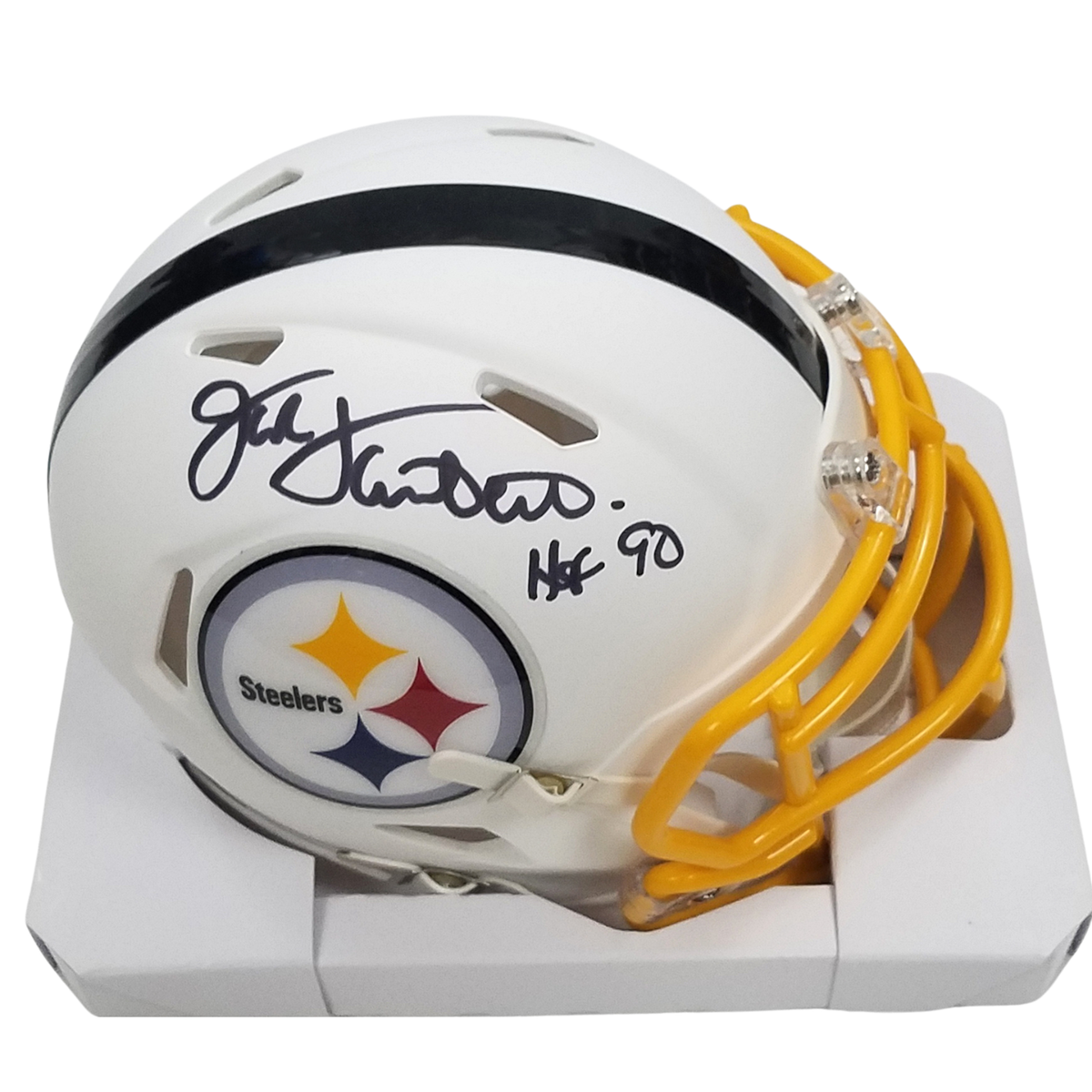Jack Lambert Autographed Pittsburgh Steelers Riddell Matte Flat White Speed Mini Helmet W/ HOF 90 Beckett Authenticated