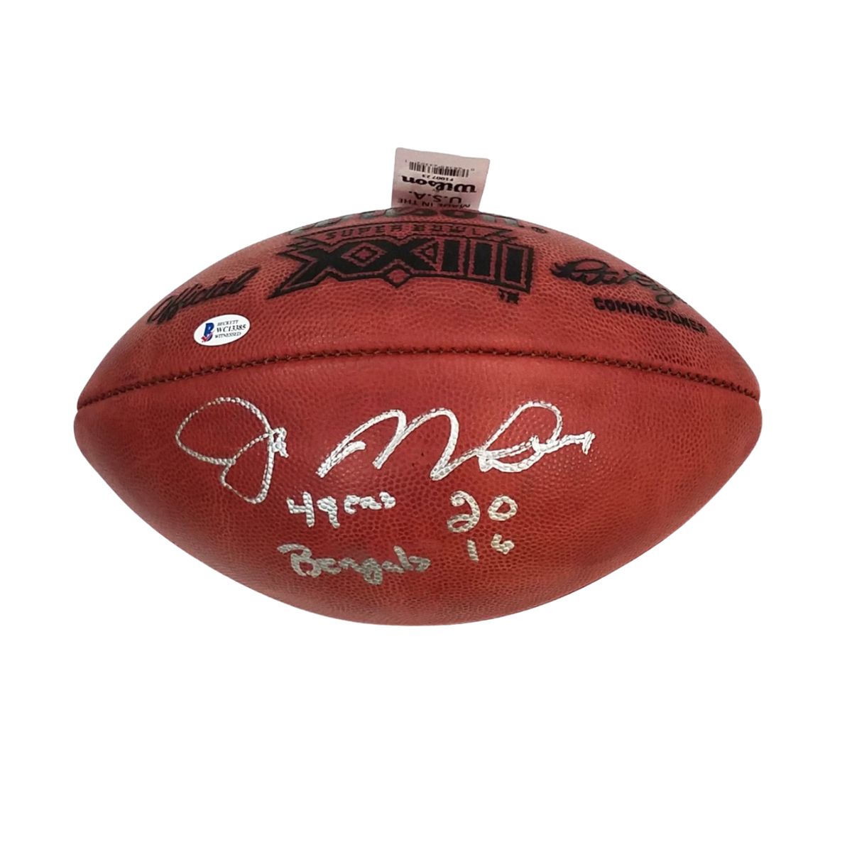 Joe Montana Autographed San Francisco 49ers Super Bowl XXIII Football W/ 49ers 20 Bengals 16 Beckett Witnessed
