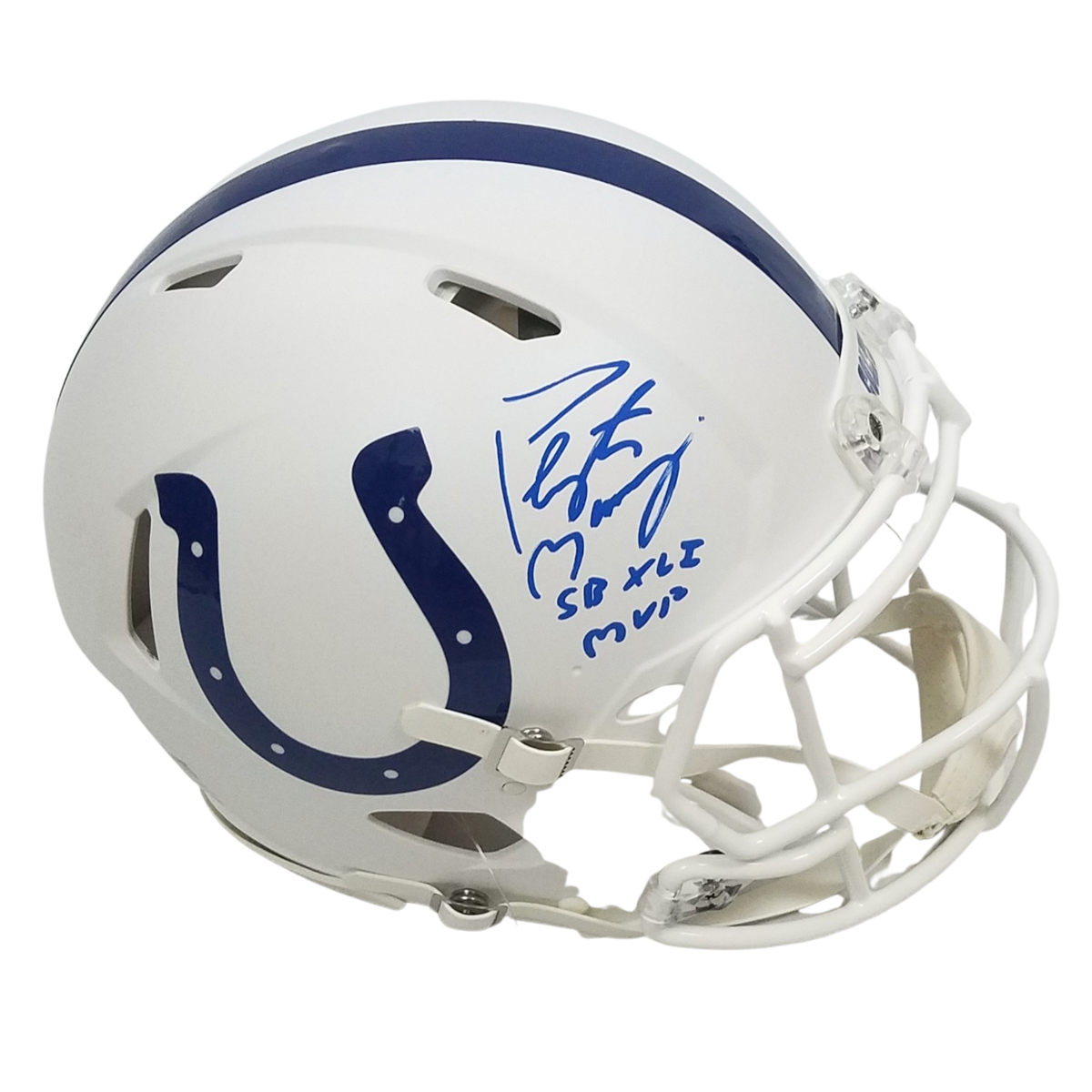 Peyton Manning Autographed Indianapolis Colts Riddell Flat Matte White Speed Authentic Helmet W/ SB XLI MVP Fanatics Authentic