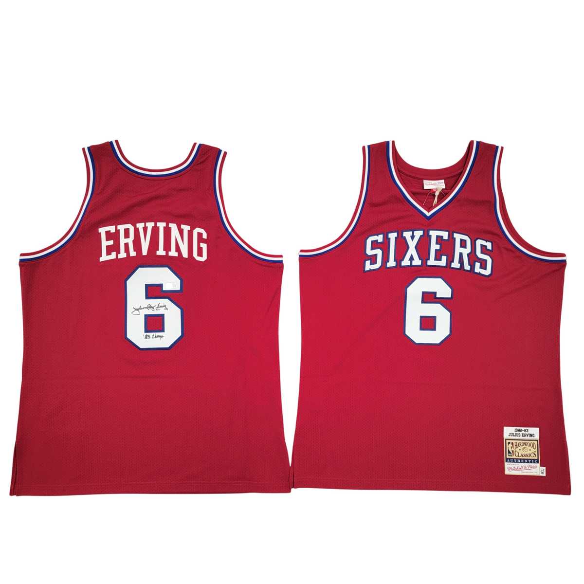 Julius Dr. J Erving Autographed Philadelphia 76ers Mitchell & Ness Authentic Jersey W/ 83 Champs Beckett Witnessed